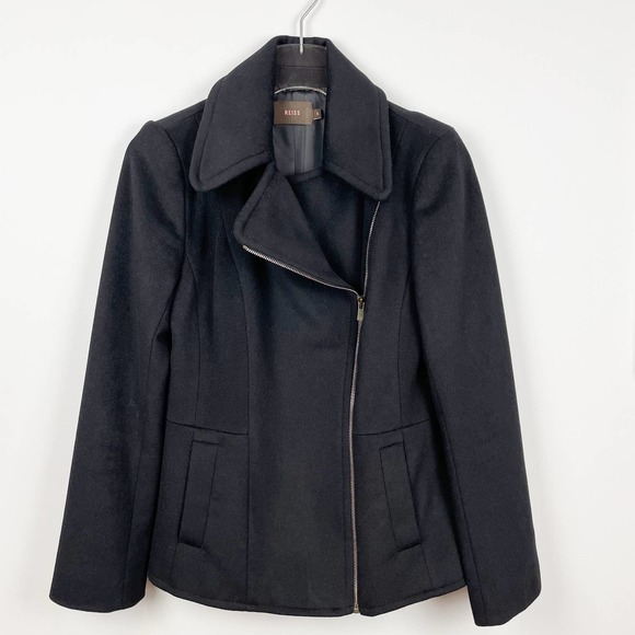 REISS Moto Wool Cashmere Blend Zip Up Jacket Coat